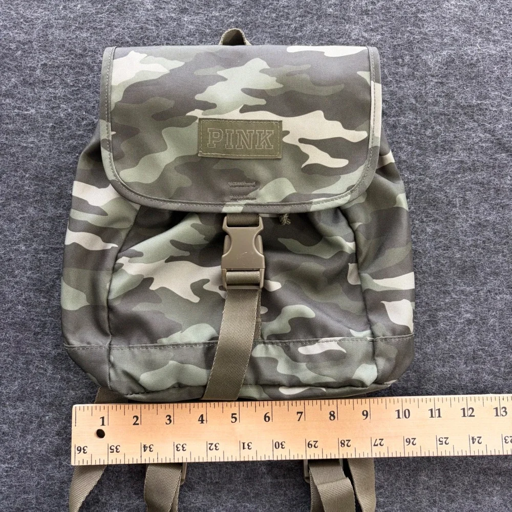 Victorias Secret PINK Mini Backpack Camo Green Canvas Buckle Flap Drawstring Bag - Picture 6 of 7